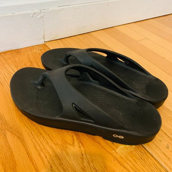 OOFOS OOriginal Sandals Navy Blue Mens 11 Womens 13 Thong Flip Flop - Picture 8 of 16